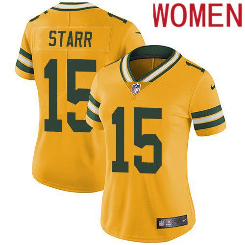 Women Green Bay Packers #15 Bart Starr Yellow Nike Vapor Limited NFL Jersey